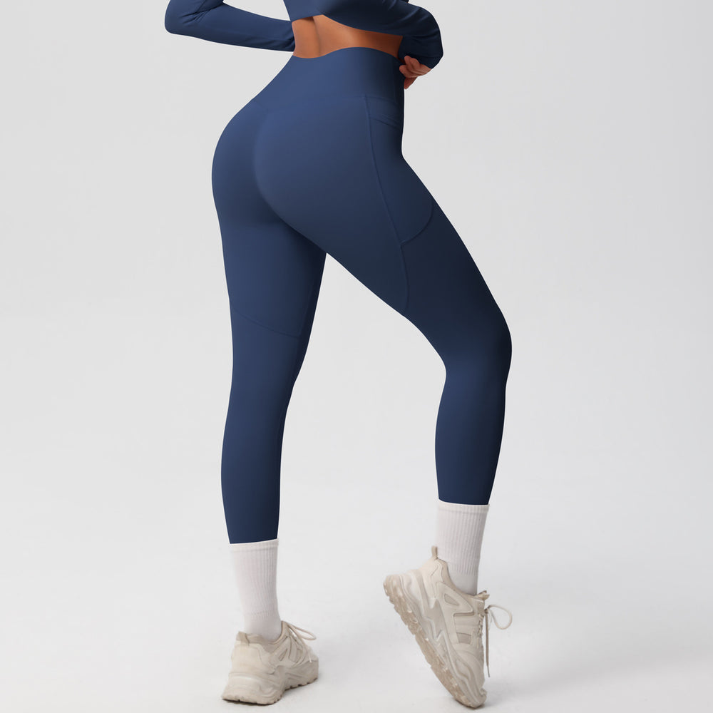 new arrivalhigh waist hip lifting tight yoga pants nude quick-drying flap pocket pants outdoor running fitness sports pants