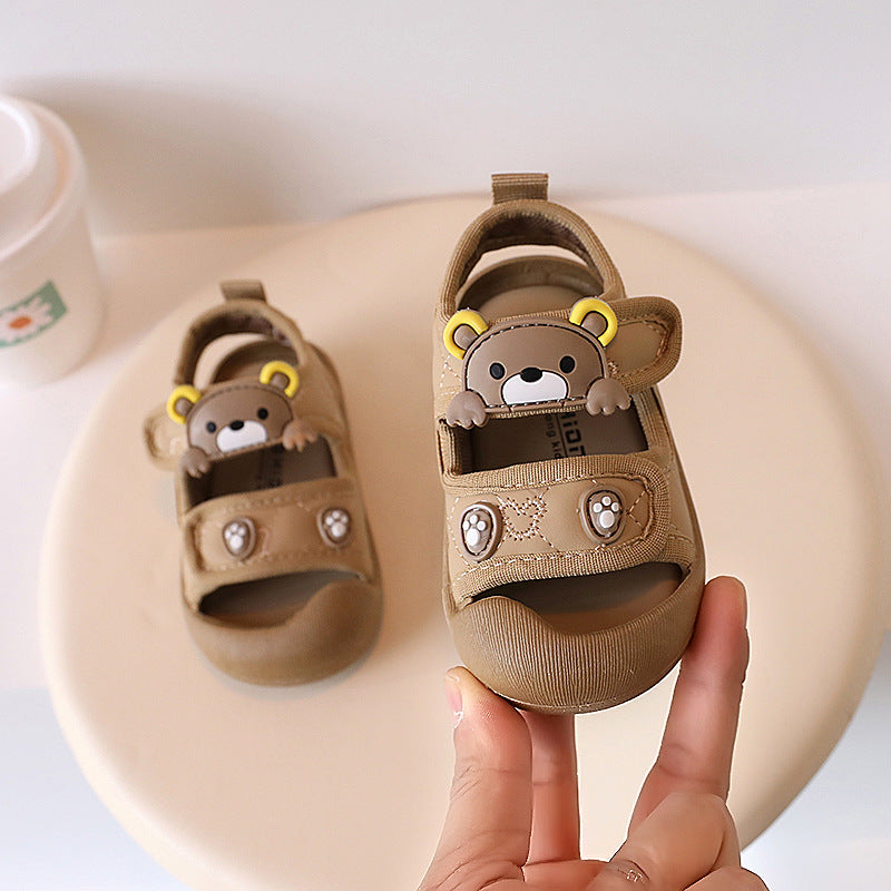 Baby boys' summer first walker sandals - soft sole, minimalist bear design, closed-toe beach shoes for toddlers (1-2 years)