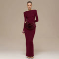 cross-border european and american women's clothing autumn/winter new collection: solid color, elegant, long-sleeved, shirred, slim-fit, bodycon, long dress for women