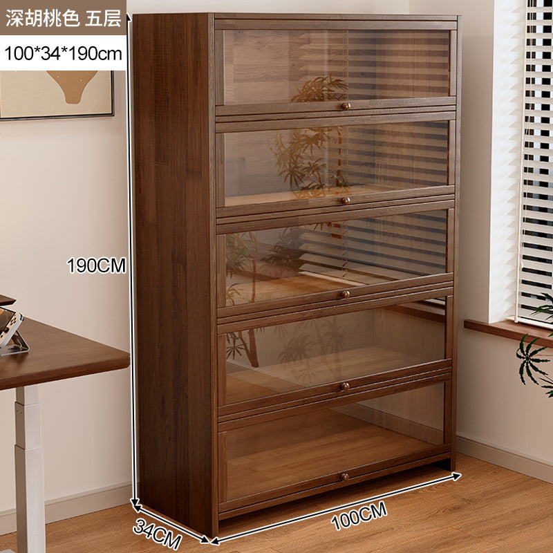 Solid wood dust-proof bookcase integrated against the wall Walnut color storage cabinet Locker Floor storage cabinet Household bookshelf