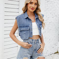 Fashion cross-border foreign trade spring and summer new women's clothing  independent station washed flap pocket pants vest vest trendy