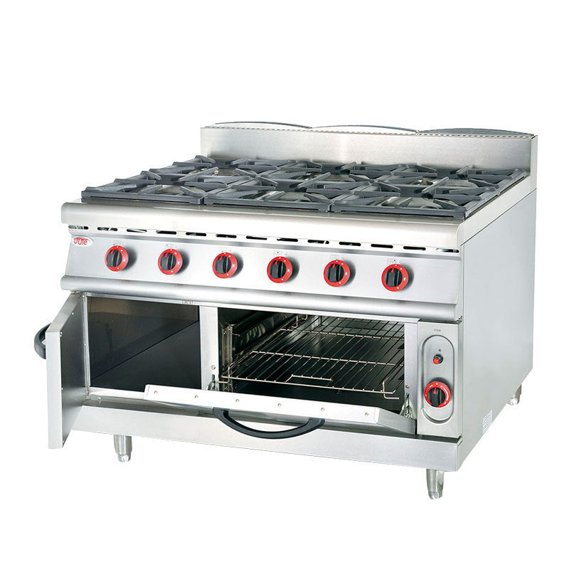 Vertical gas six-head clay pot stove with oven cabinet type commercial four-eye stove stainless steel floor-standing luxury combination stove