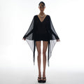 Women's foreign trade summer  new fashion deep v-neck sexy mesh panel see-through long sleeve bodycon dress
