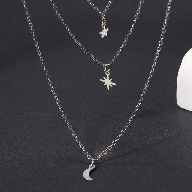 Star necklace wholesale new european and american cross-border alloy jewelry pendant moon multi-layered wearing high-end necklace for women