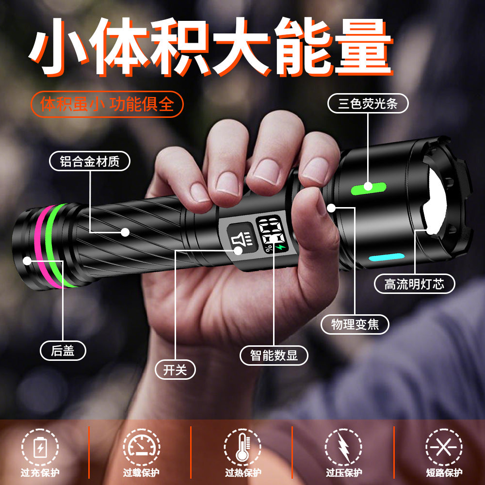 Cross-border new convenient to carry rechargeable flashlight outdoor multi-function red and blue warning LED flashlight