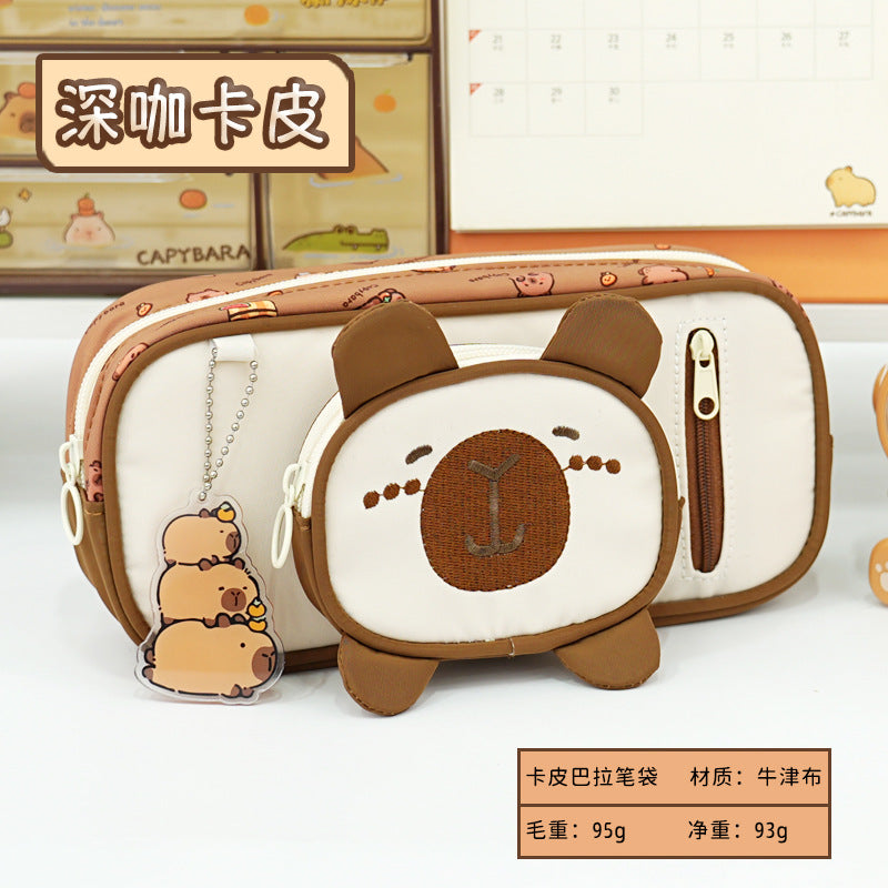 Primary school students Kapibara stationery box mother and child shape pendant pencil case large capacity multi-layer high value pencil case