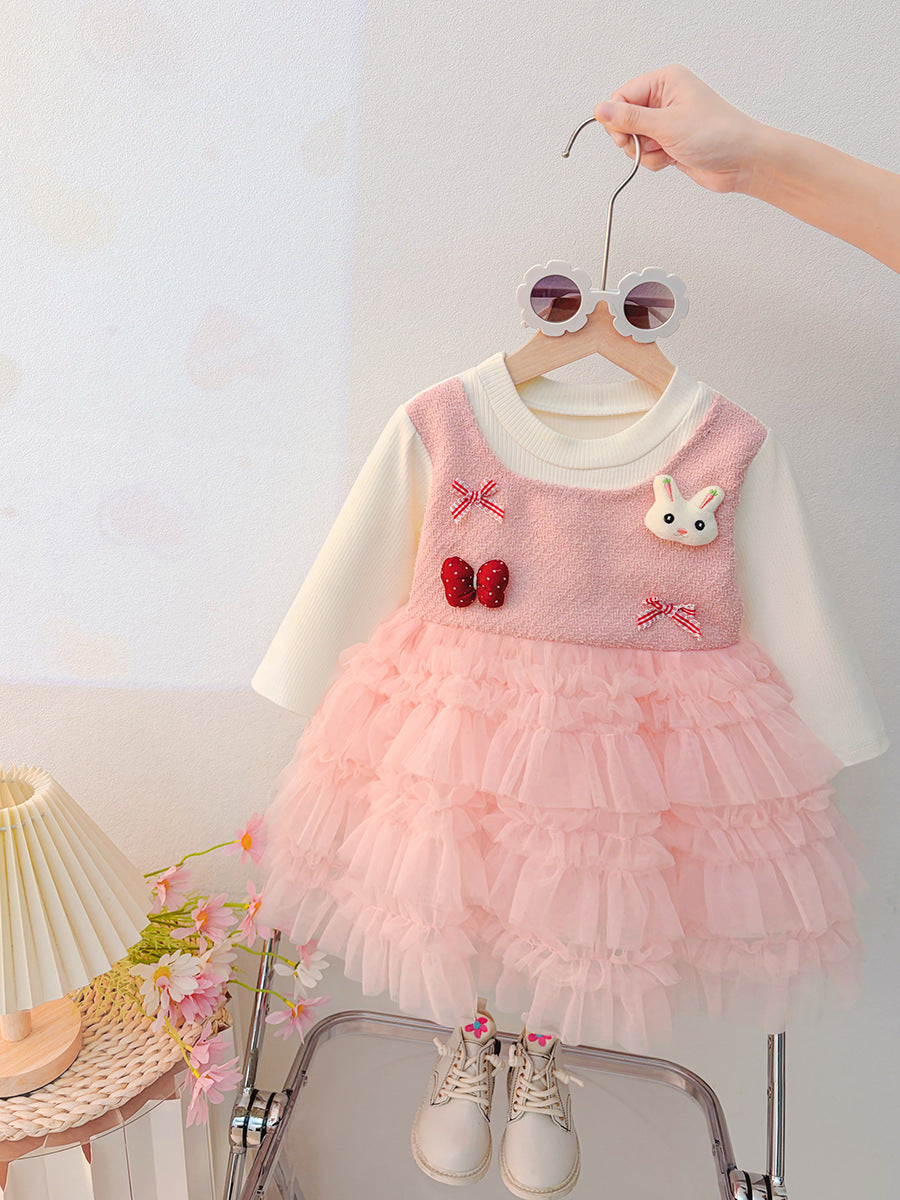 Girls' dress  new fashion korean style baby long sleeve princess dress children's mesh dress girl's formal dress
