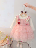 Girls' dress  new fashion korean style baby long sleeve princess dress children's mesh dress girl's formal dress