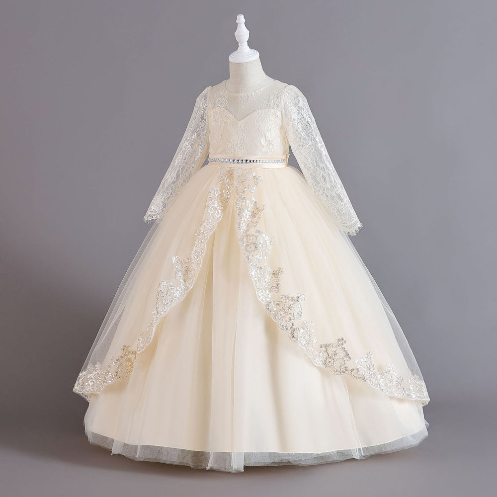 New arrival: long-sleeved sequin & lace trimmed children's formal dress - perfect for flower girls, princess parties, and christmas! girl's dress