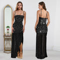 C7396 cross-border   fashion women's summer sexy rhinestone suspender slit dress