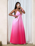 European and american export women's clothing  new elegant backless tie-up halter strapless pleated gradient color dress