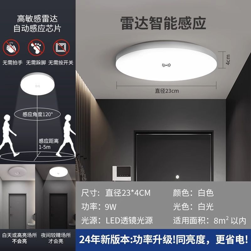 Led ceiling light - motion sensor radar light for stairwells, hallways, entryways, and balconies