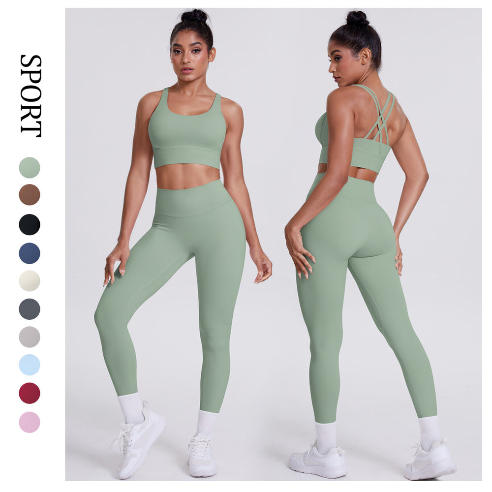 new brushed tight yoga wear cross-back sports bra suit cloud-like quick-drying running fitness wear