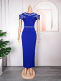 export independent station hot diamond fake shawl sleeves patchwork elegance silm hip covering dress african plus size women's clothing
