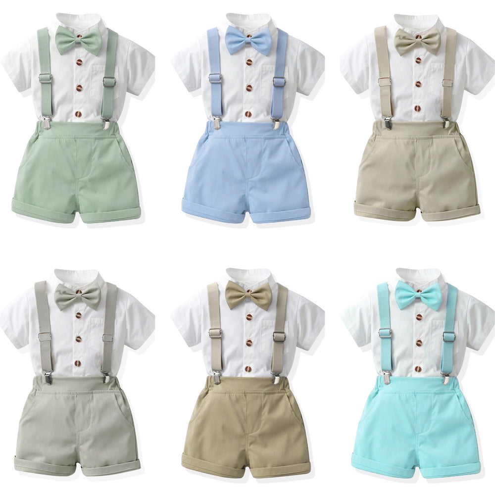 Children's day performance dress summer boys' group suspender suit korean style flower boy kindergarten graduation suit