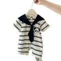 Newborn summer baby short-sleeve romper - cute cartoon design, lightweight outerwear, perfect for full month celebration, adorable summer outfit, snap-crotch bodysuit