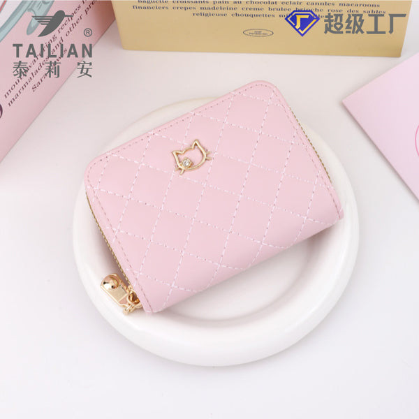 Terian's new cute kitten girl change bag wholesale, embroidered thread rhombus organ premium sense card bag card cover