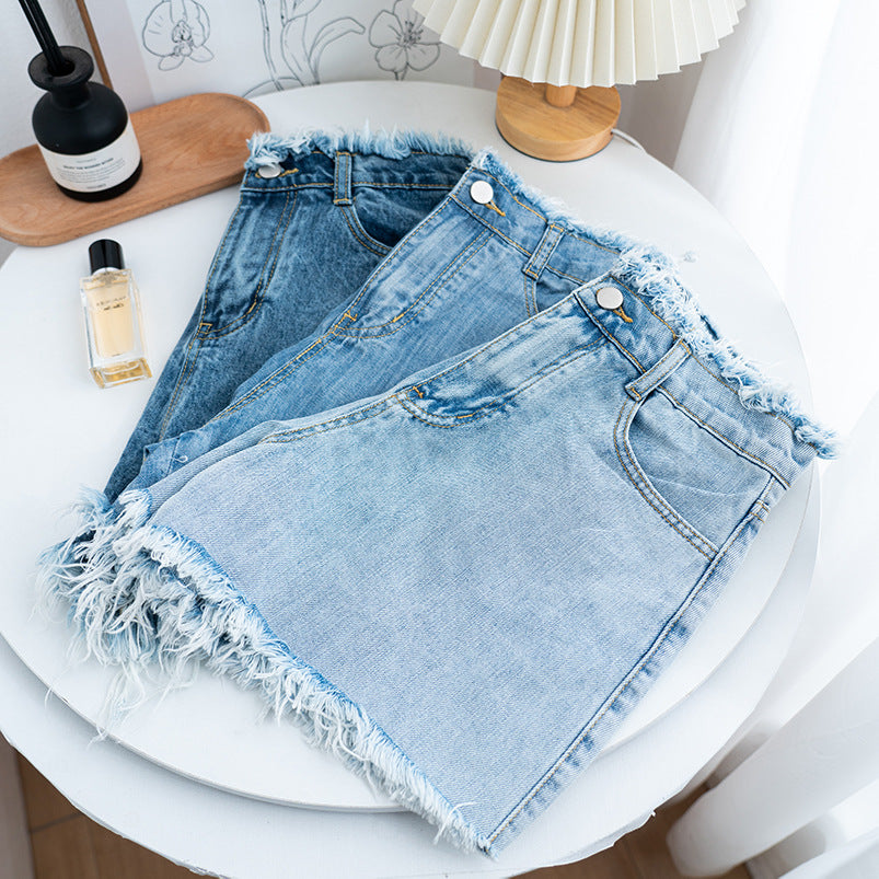 Xintang denim shorts women's summernew arrivalk-stylefashion washed three-quarter pants raw edge washed denim shorts