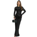 European and american style women's spring new arrival: elegant and chic round neck bandeau long sleeve sexy lace see-through patchwork dress