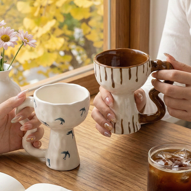 Vintage style mug irregular water cup niche mug hand-painted ceramic coffee cup creative gift handheld cup