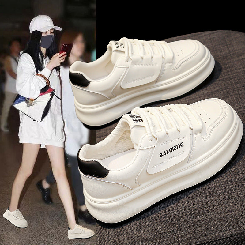 Women's shoes 2026 new spring leather upper student versatile white sneakers niche original casual chunky sole athletic platform shoes for women