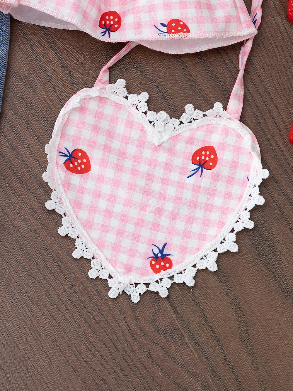 spring/summer new arrival: adorable strawberry print cami top + denim shorts set for girls (cross-border e-commerce)