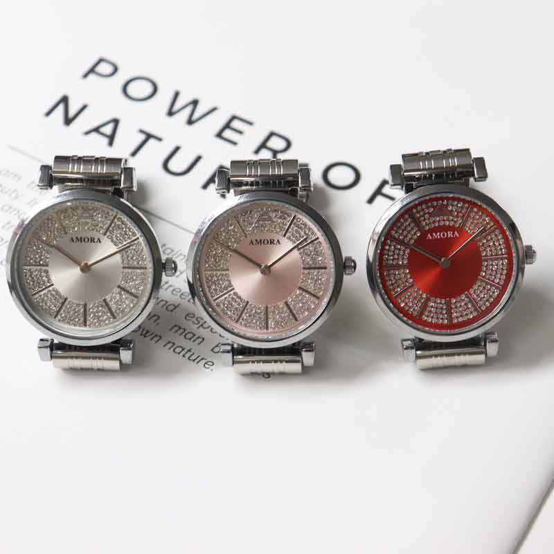 Anima red rhinestone steel band diamond-accented waterproof women's watch - luxury fashion quartz wristwatch with butterfly clasp