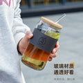 Amazon cross-border coke cup with straw, bamboo lid, juice cold drink cup, ins style glass water cup, personalized