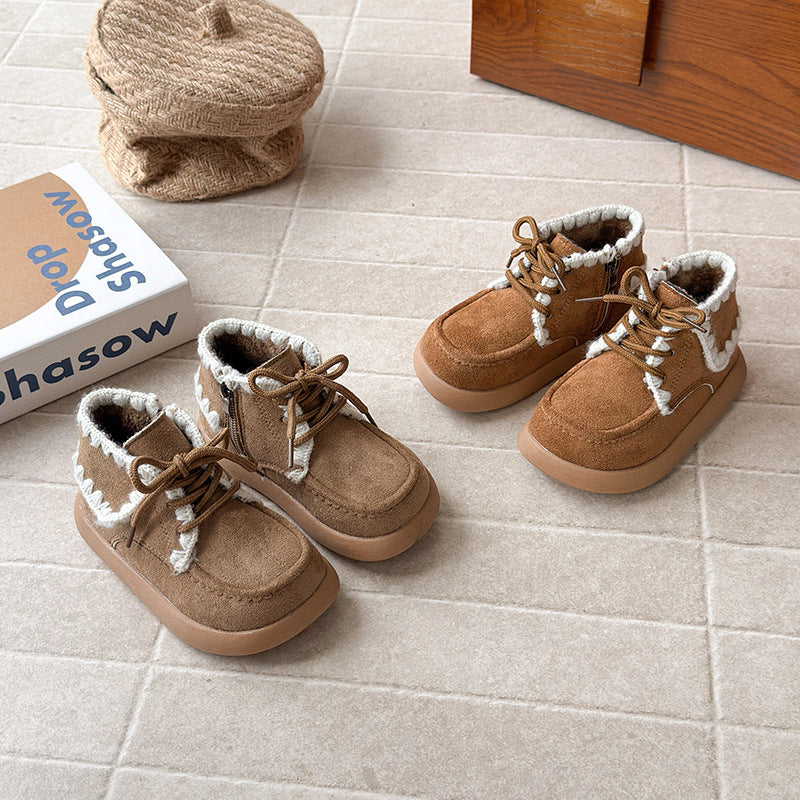 ins French retro Birkenstock velvet Martin boots 2025 autumn and winter new Korean version of girls thick-soled warm cotton boots