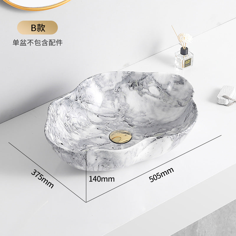 陶瓷台上盆大理石纹小型洗手盆家用面盆轻奢风酒店脸盆艺术盆别墅