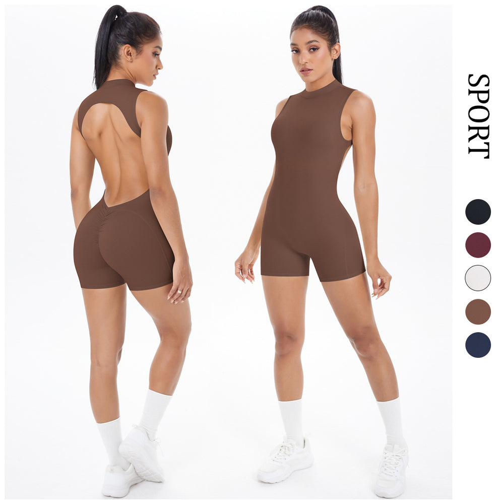 European and american new sleeveless barely-there open-back yoga bodysuit, tight-fitting activewear jumpsuit for outdoor running and fitness
