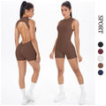 European and american new sleeveless barely-there open-back yoga bodysuit, tight-fitting activewear jumpsuit for outdoor running and fitness