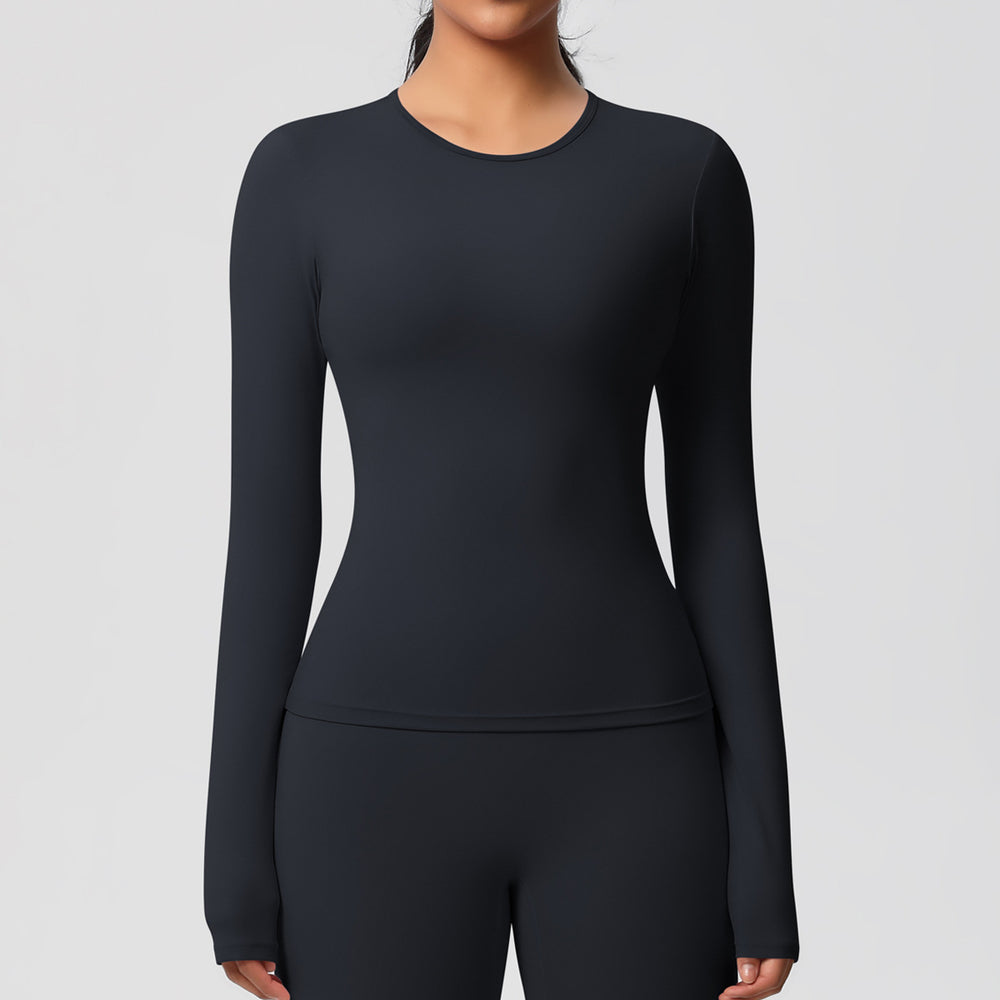 New arrival in stock cross-border double-sided brushed solid color longline training sports long sleeve t-shirt running fitness yoga top for women
