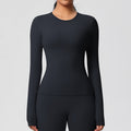 New arrival in stock cross-border double-sided brushed solid color longline training sports long sleeve t-shirt running fitness yoga top for women