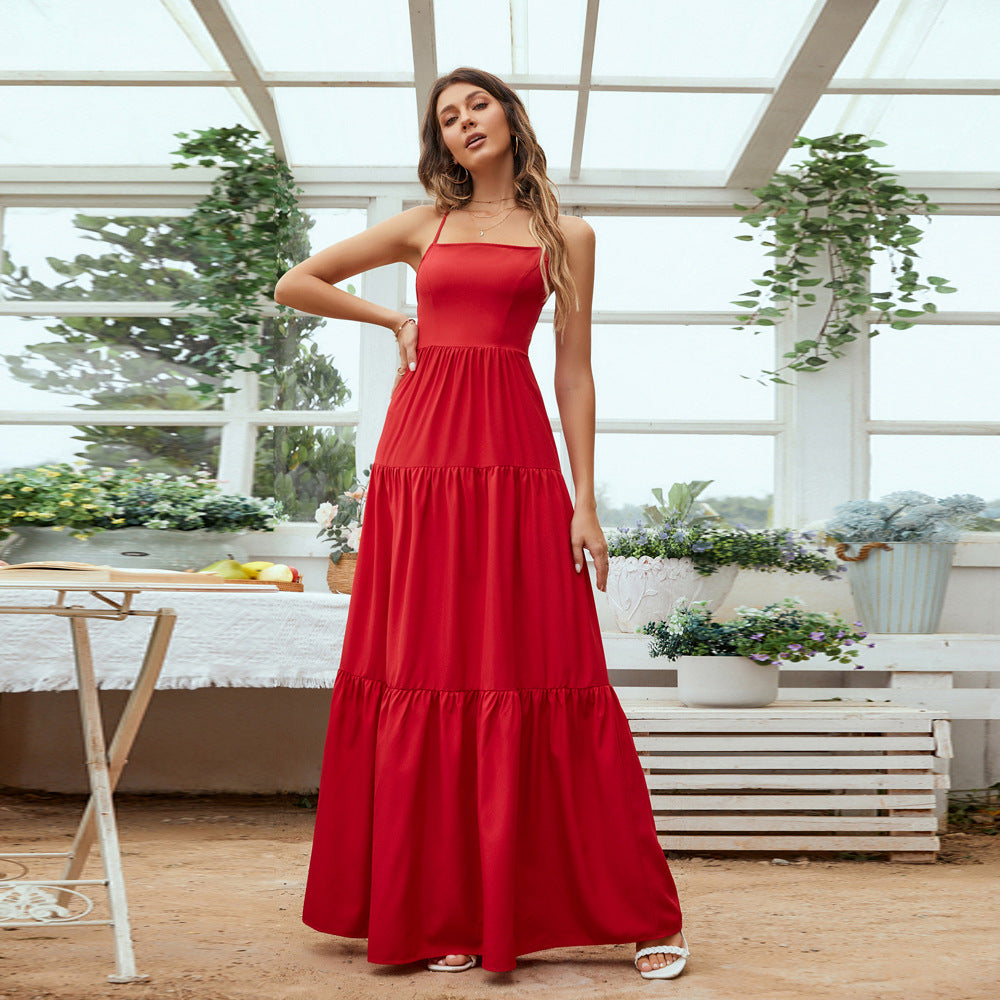 European and american women's clothing  new arrival: flowy, figure-hugging evening gown with open back and spaghetti straps - elegant plus size dress