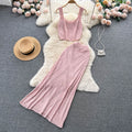 Trendy knitted set for women: new summer collection - unique openwork jacquard camisole and high-waisted bodycon maxi skirt two-piece outfit
