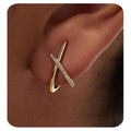 European and american cross-border fashion stone and gold earrings, versatile criss-cross studs, new women's cubic elegance trendy jewelry