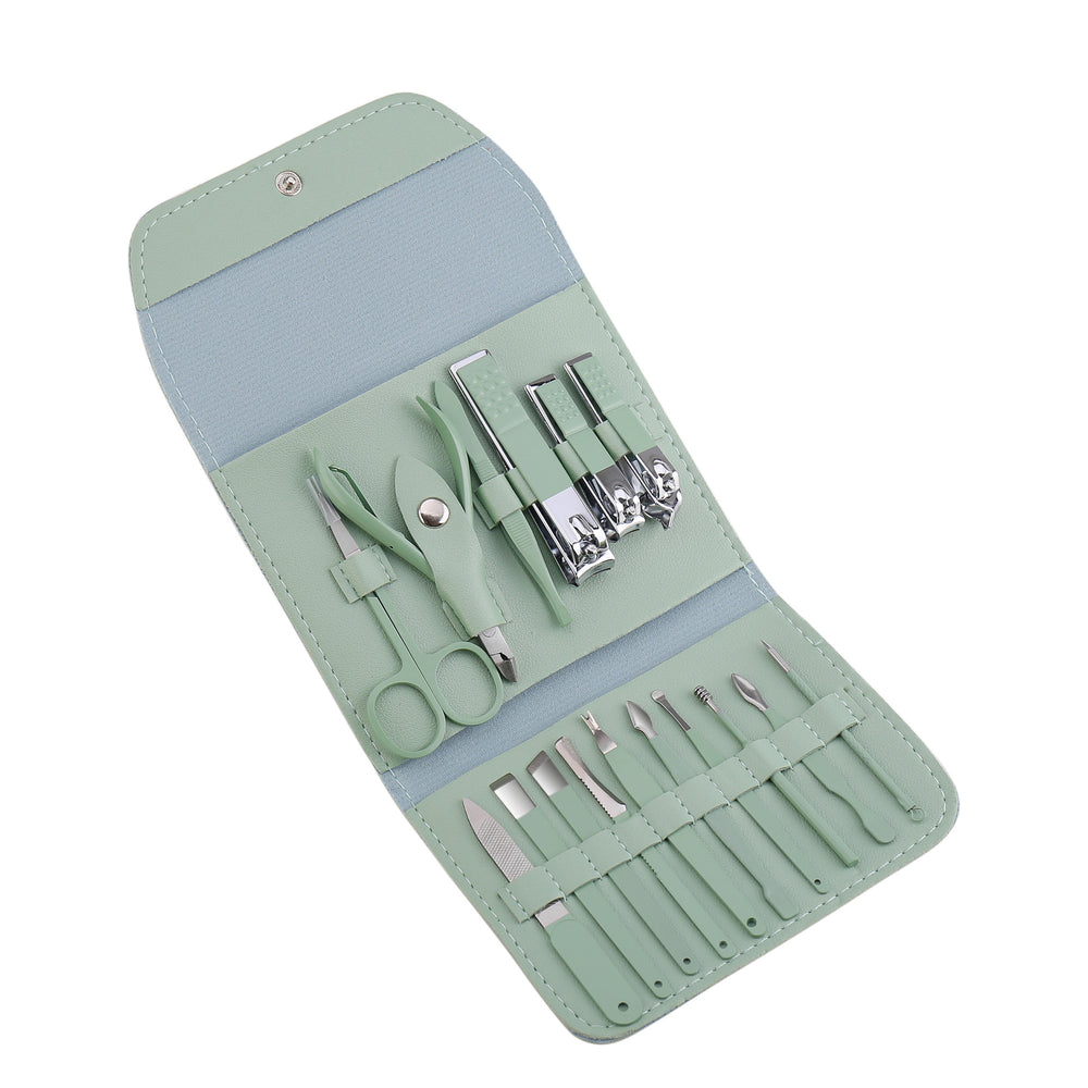 Green stainless steel nail clipper pedicure knife set manicure tool full set nail scissors suit nail clipper wholesale full set