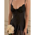 fashion  spring women's new sexy elegant lace trim polka dot see-through tie-up halter dress