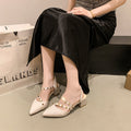 Rivet toe sandals for women with thick heels 2025 spring and summer new arrival studded roman fashion patent leather pointed toe beige wedge sandals