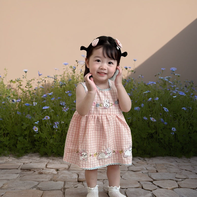 Girls' spring/summer  new korean style bunny plaid vest dress - stylish cartoon dress for baby girls and toddlers