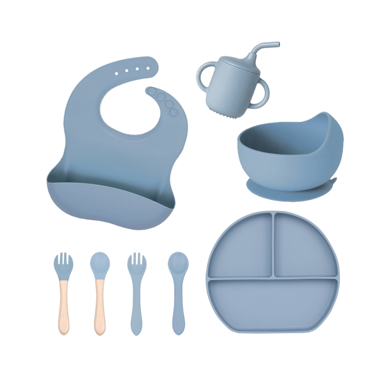 Factory customized LFGB silicone children's tableware 6-piece set, infant food grade beech silicone feeding tableware