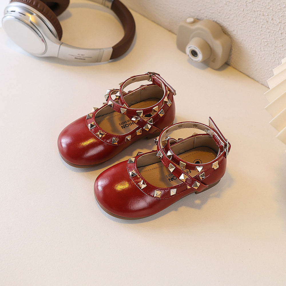 Custom girls' leather shoes - korean style, kids' patent leather princess shoes, fashionable studded bowknot flats, performance shoes