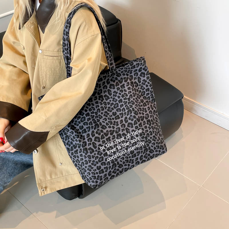 Autumn winter large-capacity leopard print bag for women korean style canvas bag ins shopping basket bag large-capacity tote bag