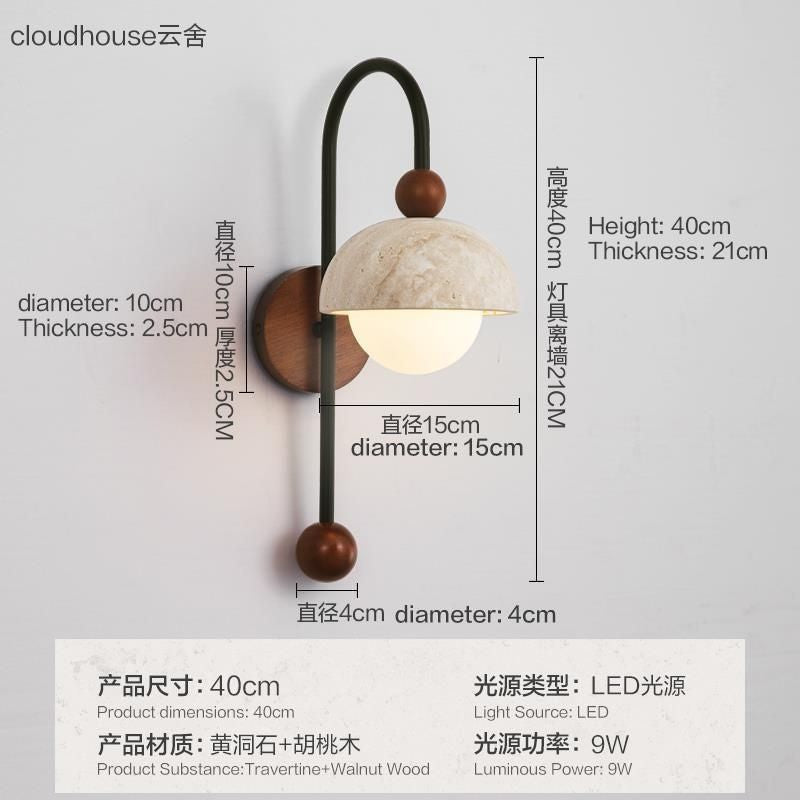 New chinoiserie medieval yellow travertine walnut wall lamp retro living room bedroom bedside stair corridor aisle atmosphere lamp