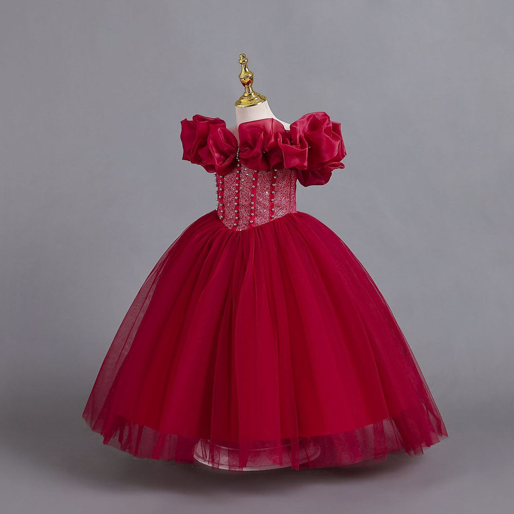 Export ready-made one shoulder kids dress strap princess dress female flower girl christmas dress kids dress