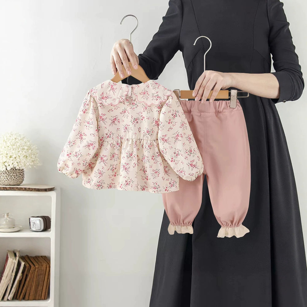 Girls' stylish autumn outfit set  new children's autumn shirt and pants two-piece set for little girls