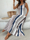 summer european and american cross-border new fashion striped slit maxi dress