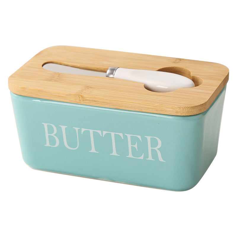 ceramic butter box with matcha knife rectangular for home cheese fresh-keeping sealed jar butter ceramic storage box