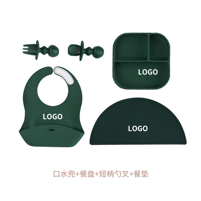 Children's silicone plate set 11-piece set, suction cup non-slip bowl and spoon set, baby food supplement integrated feeding tableware